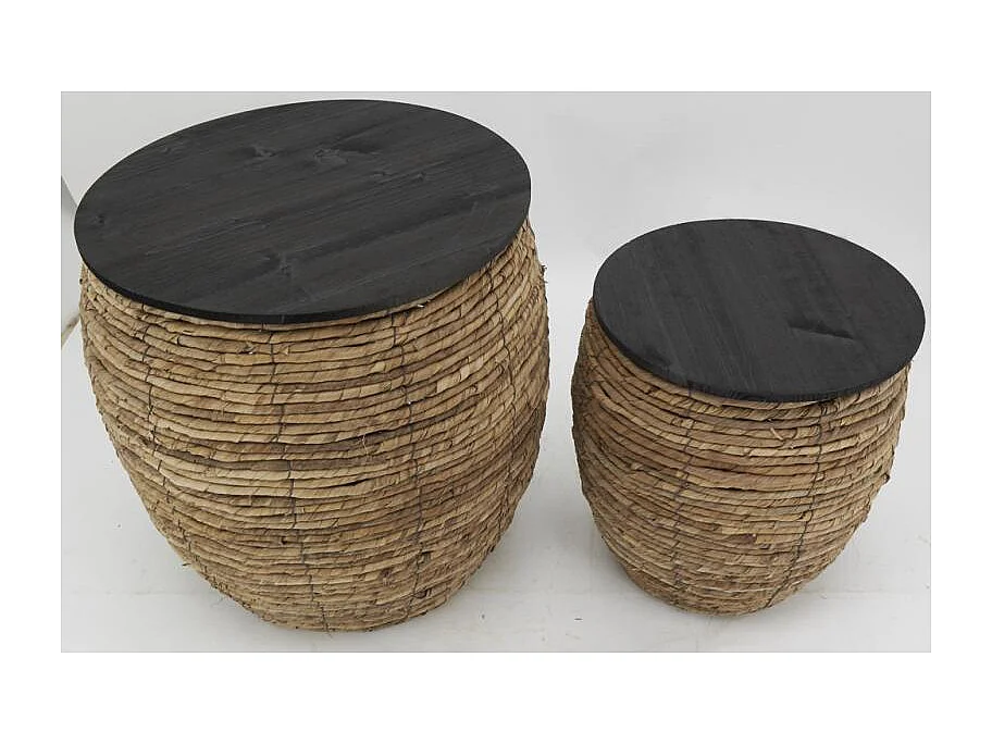 Poufs coffres en abaca et bois (lot de 2)