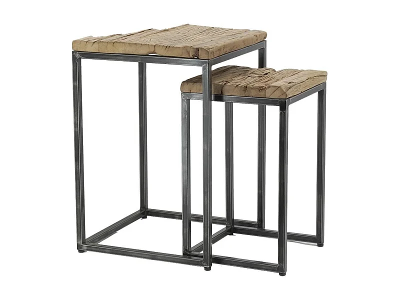 Consoles en bois recyclé et métal (lot de 2) Carrée