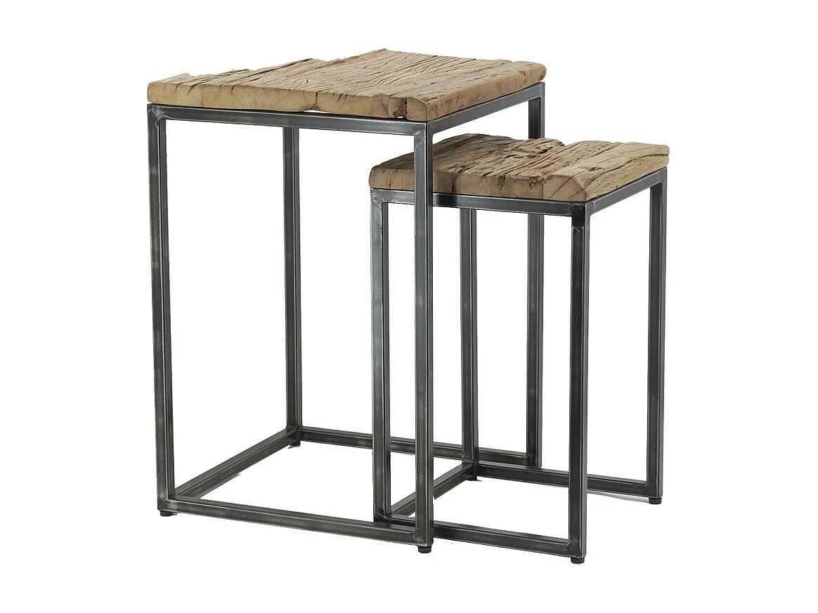 Consoles en bois recyclé et métal (lot de 2) Carrée