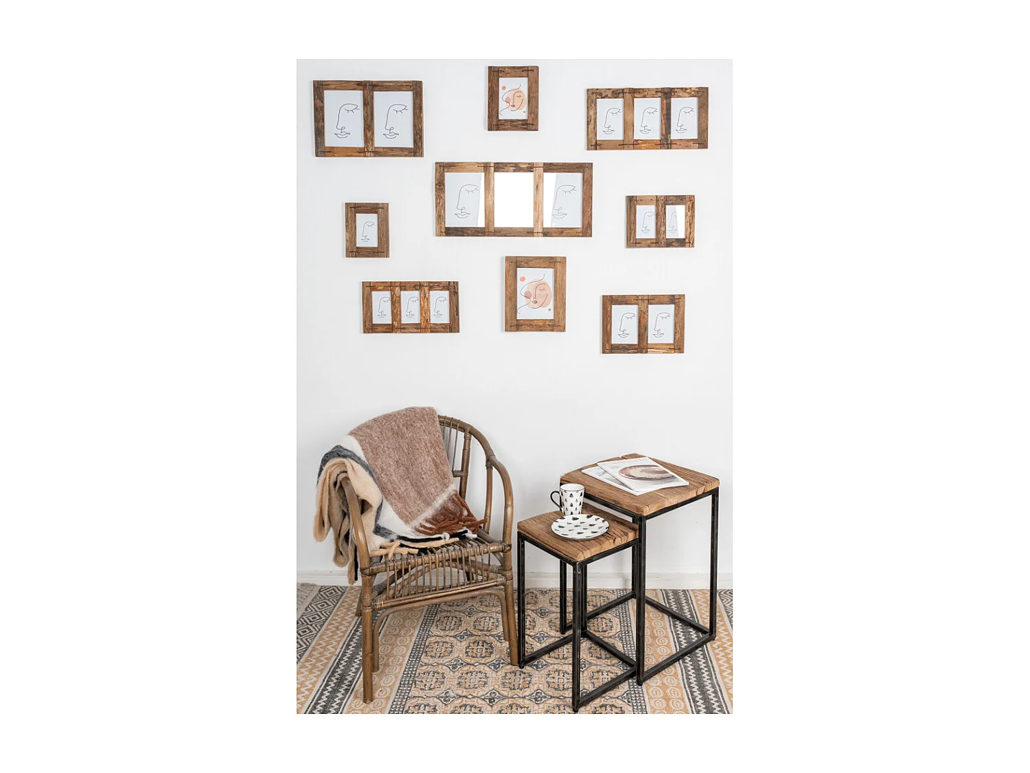 Consoles en bois recyclé et métal (lot de 2) Carrée