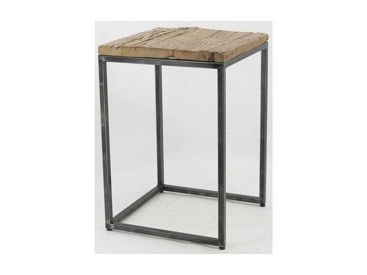 Consoles en bois recyclé et métal (lot de 2) Carrée