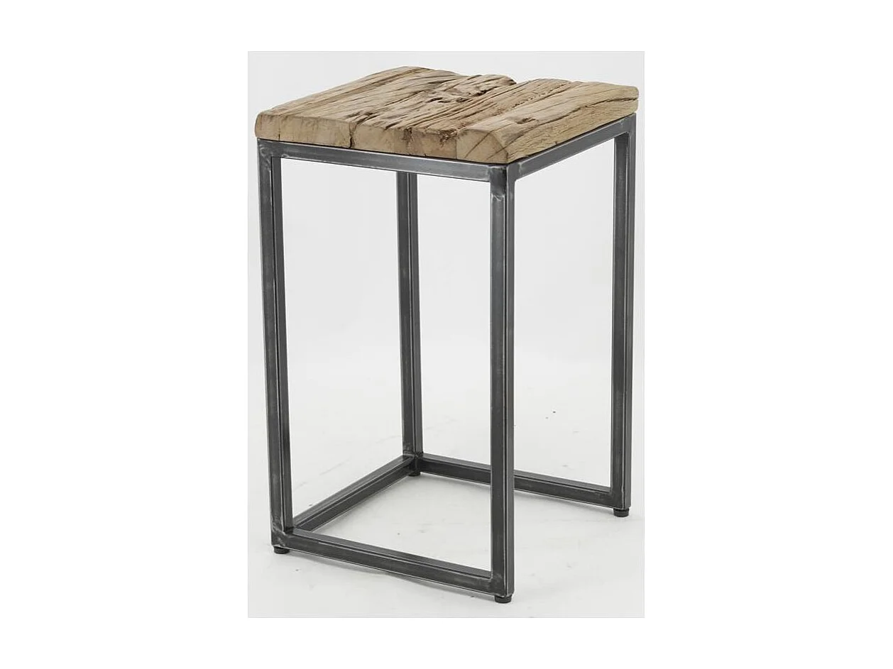 Consoles en bois recyclé et métal (lot de 2) Carrée