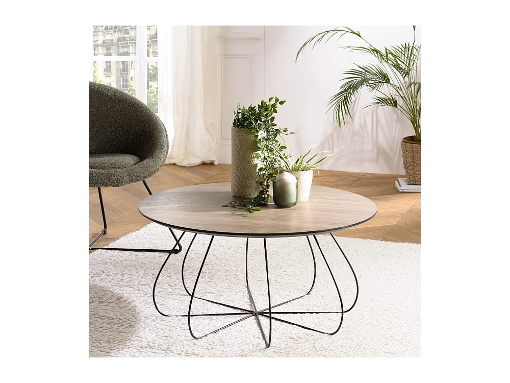 JULIA - Table basse biseautée 80x80cm mocha pieds forme panier en métal
