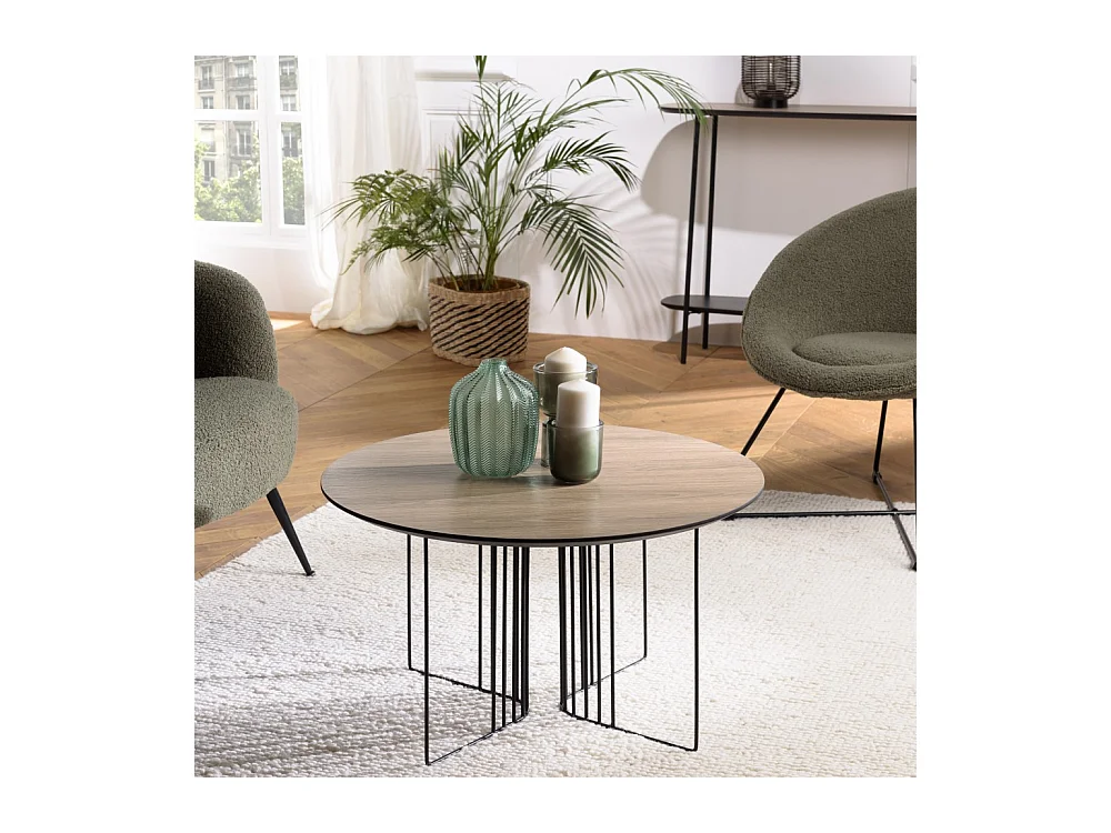 JULIA - Table basse biseautée 70x70cm mocha pieds graphiques métal noir
