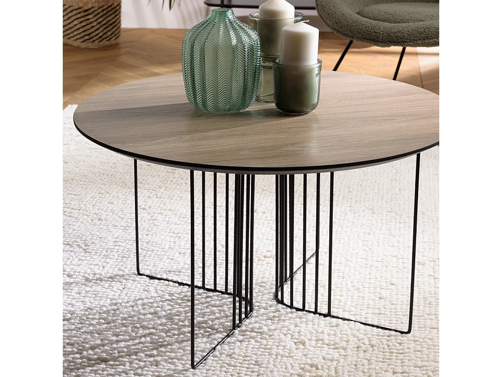 JULIA - Table basse biseautée pieds graphique 70x70cm bois marron