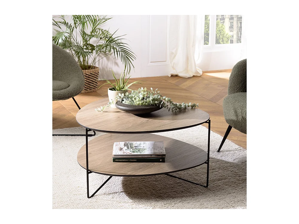 JULIA - Table basse 2 plateaux forme ovoïde bois couleur marron
