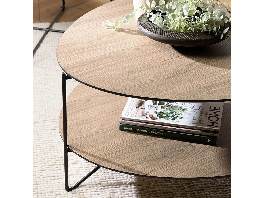 JULIA - Table basse 2 plateaux forme ovoïde bois couleur marron