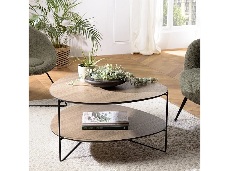 JULIA - Table basse 2 plateaux forme ovoïde bois couleur marron