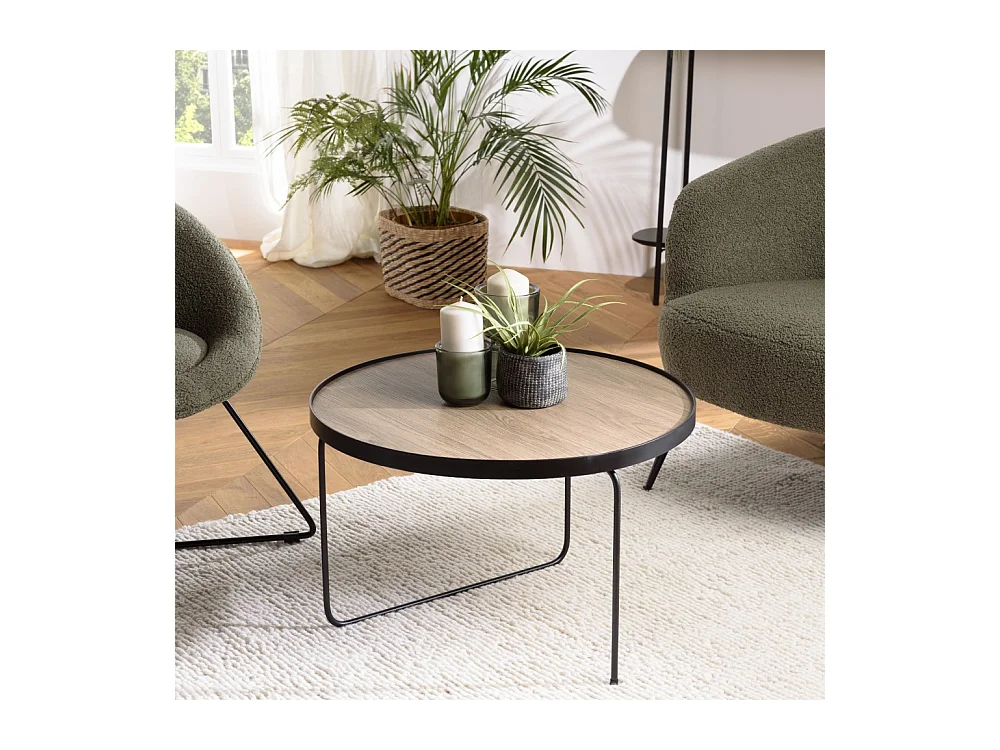 JULIA - Table basse ronde 60x60cm mocha pieds asymétriques métal noir