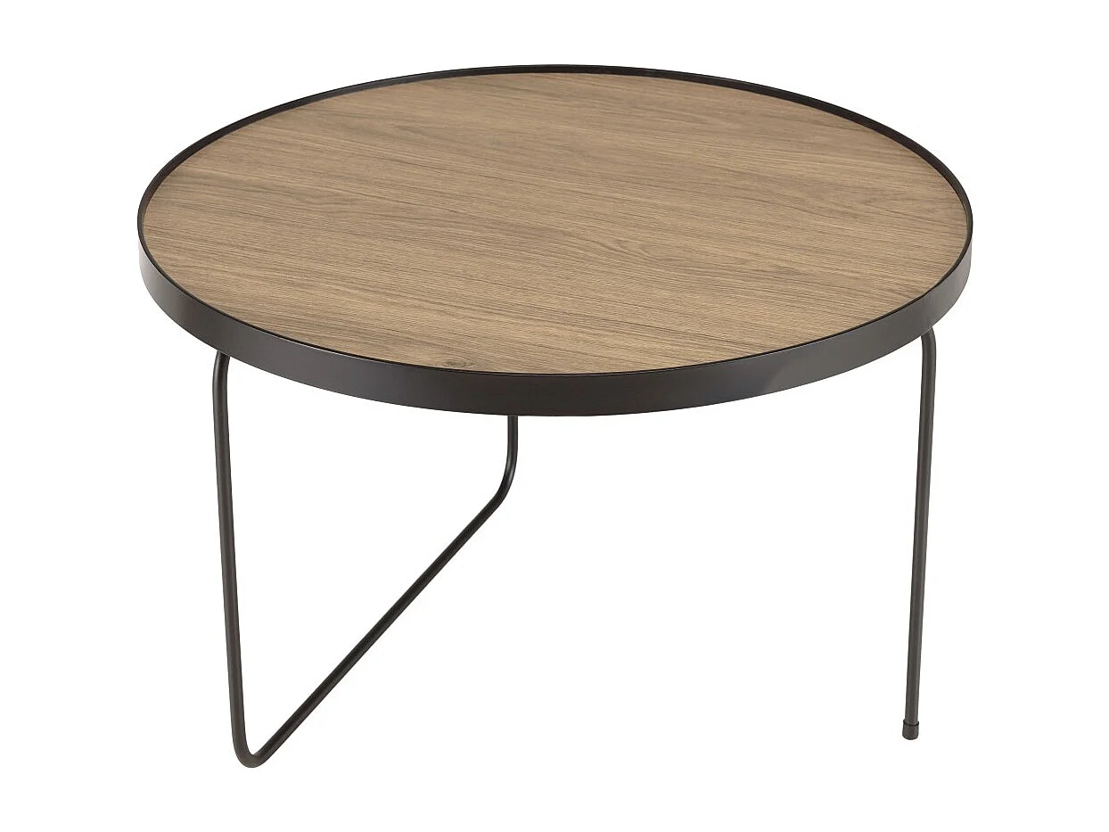 JULIA - Table basse ronde 60x60cm bois, pieds asymétriques marron