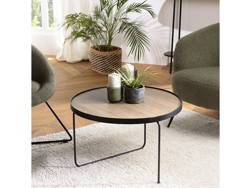 JULIA - Table basse ronde 60x60cm bois, pieds asymétriques marron