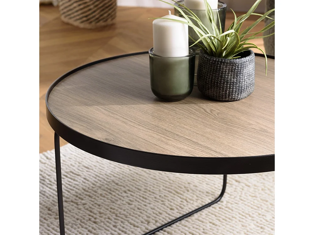 JULIA - Table basse ronde 60x60cm bois, pieds asymétriques marron