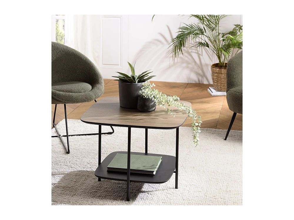 JULIA - Table basse 2 plateaux PM bi-matière mocha/noir pieds métal