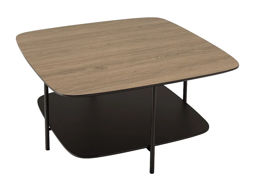 JULIA - Table basse 2 plateaux 75x75 cm bi-matière bois marron/noir