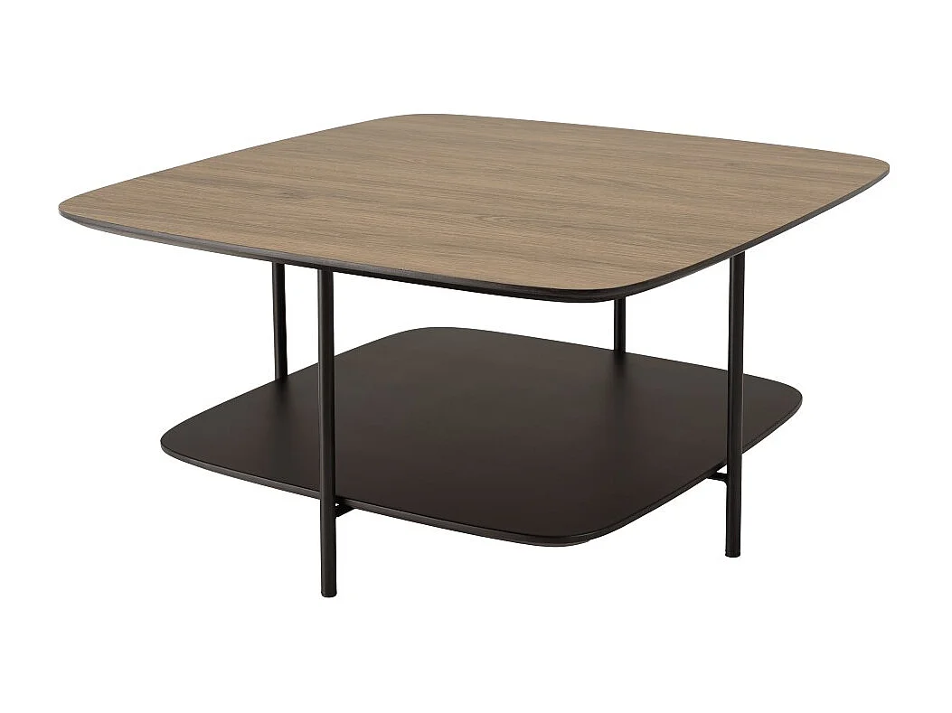 JULIA - Table basse 2 plateaux 75x75 cm bi-matière bois marron/noir