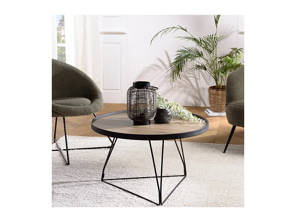 JULIA - Table basse ronde 70x70cm mocha pieds épingles métal noir