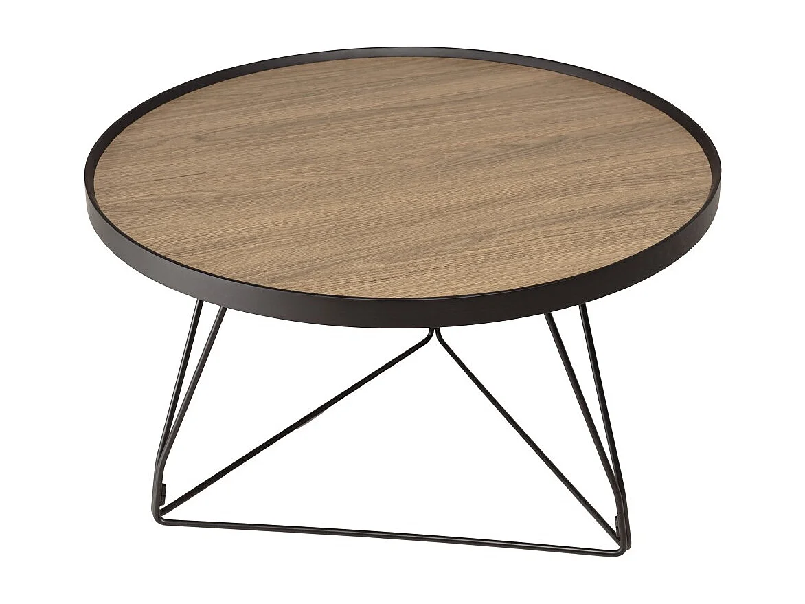 JULIA - Table basse ronde 70x70cm bois marron et pieds épingles noir