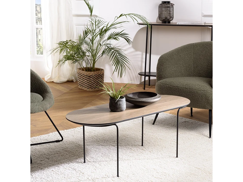 JULIA - Table basse rect. angles arrondis bois 100x40cm marron