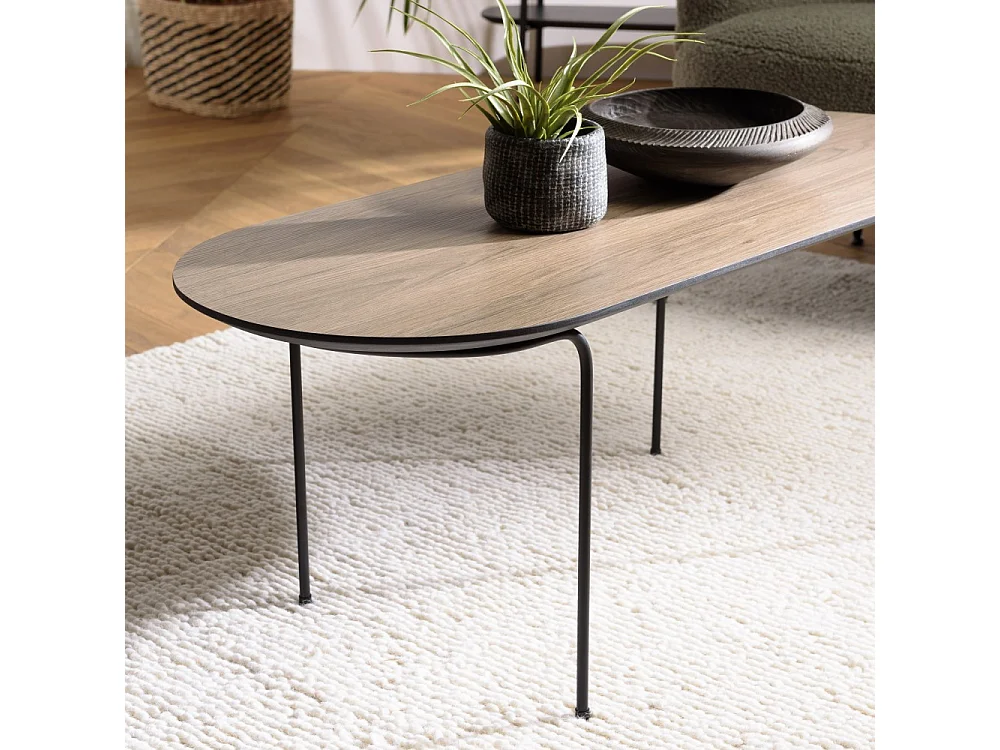 JULIA - Table basse rect. angles arrondis bois 100x40cm marron