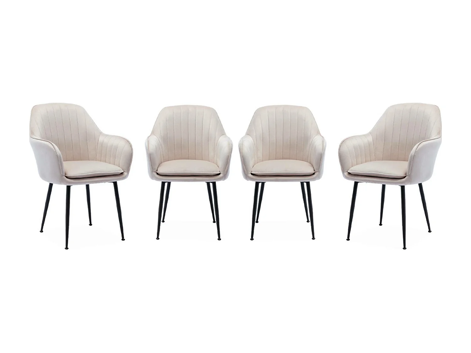 Set di 4 poltrone in velluto con gambe in metallo, bianco sporco