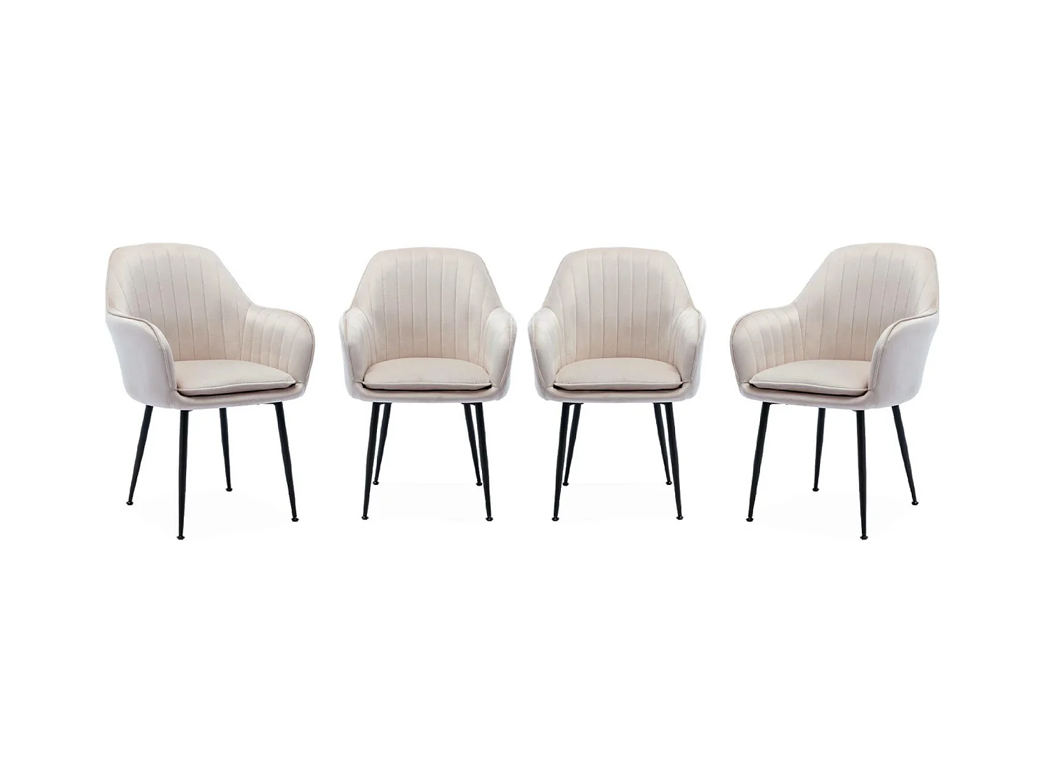Lot de 4 fauteuils en velours blanc cassé et pieds en métal noir. Shella L 57 x P 59 x H 84.5