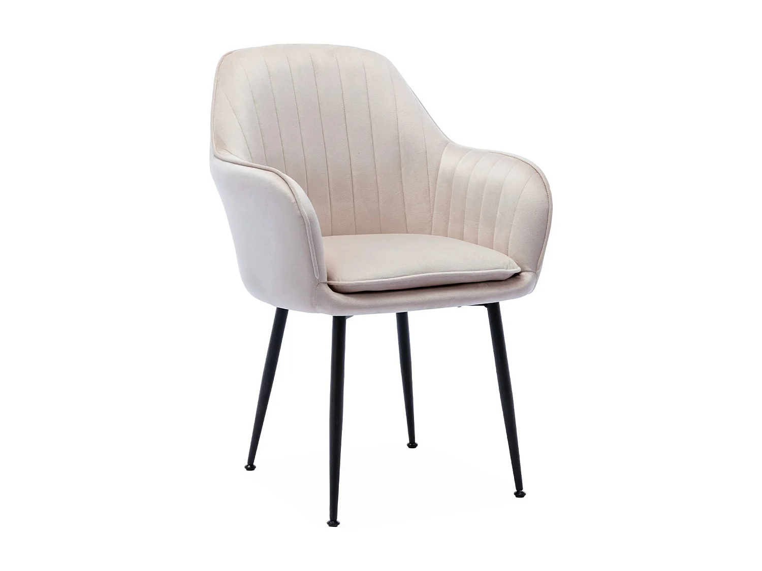 Lot de 4 fauteuils en velours blanc cassé et pieds en métal noir. Shella L 57 x P 59 x H 84.5