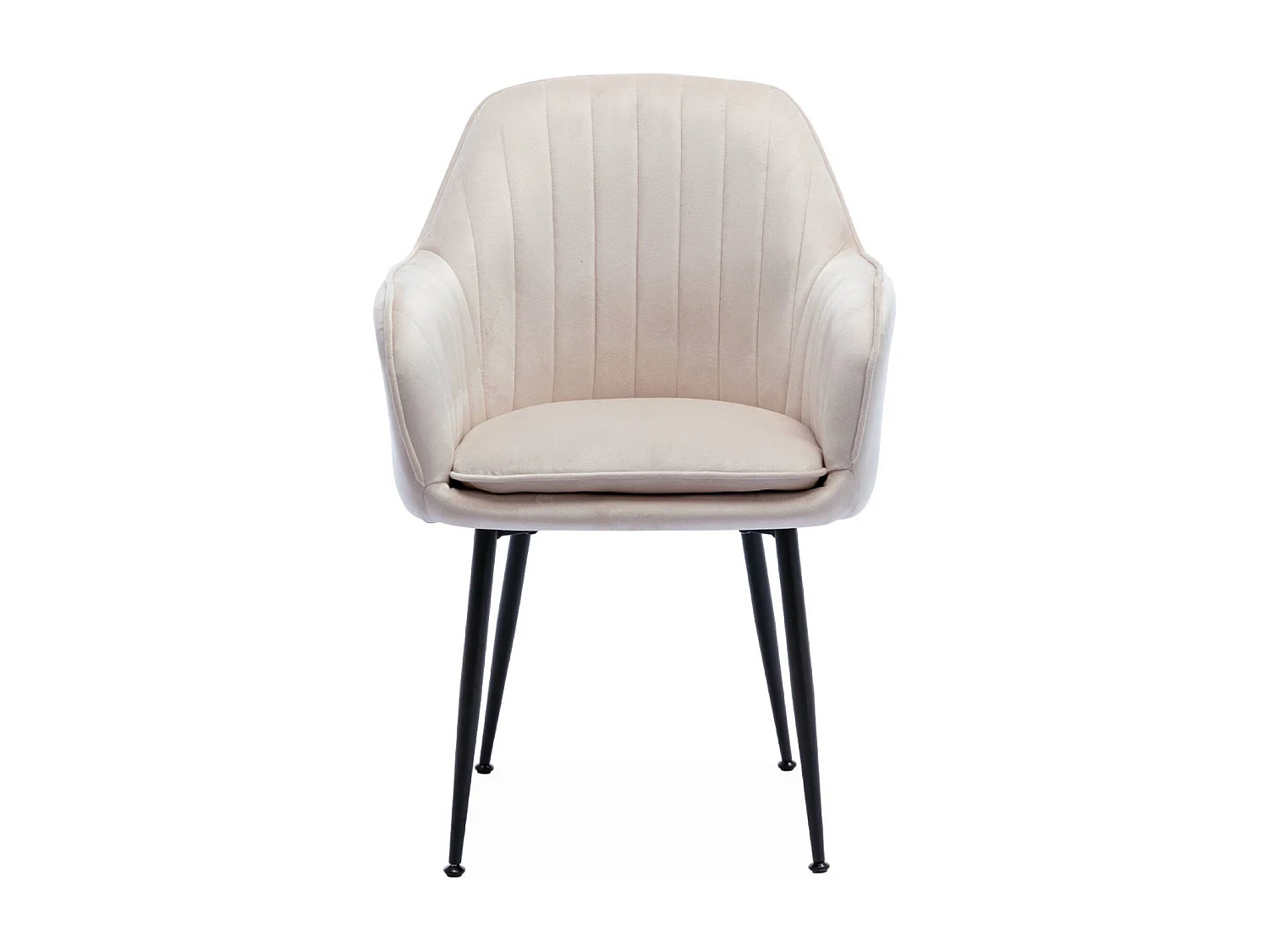 Lot de 4 fauteuils en velours blanc cassé et pieds en métal noir. Shella L 57 x P 59 x H 84.5