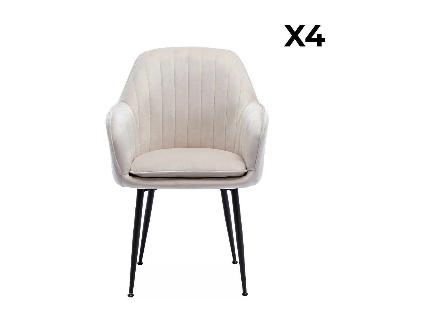 Lot de 4 fauteuils en velours blanc cassé et pieds en métal noir. Shella L 57 x P 59 x H 84.5