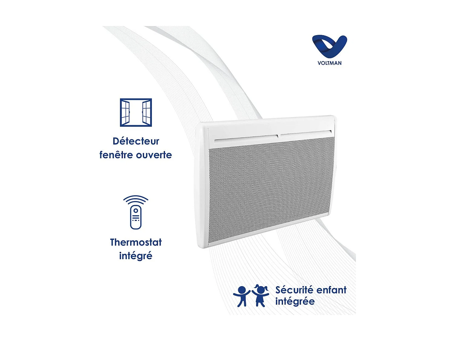 Radiador elétrico fixo 1500W - Painéis radiantes em aço - Branco - Voltman