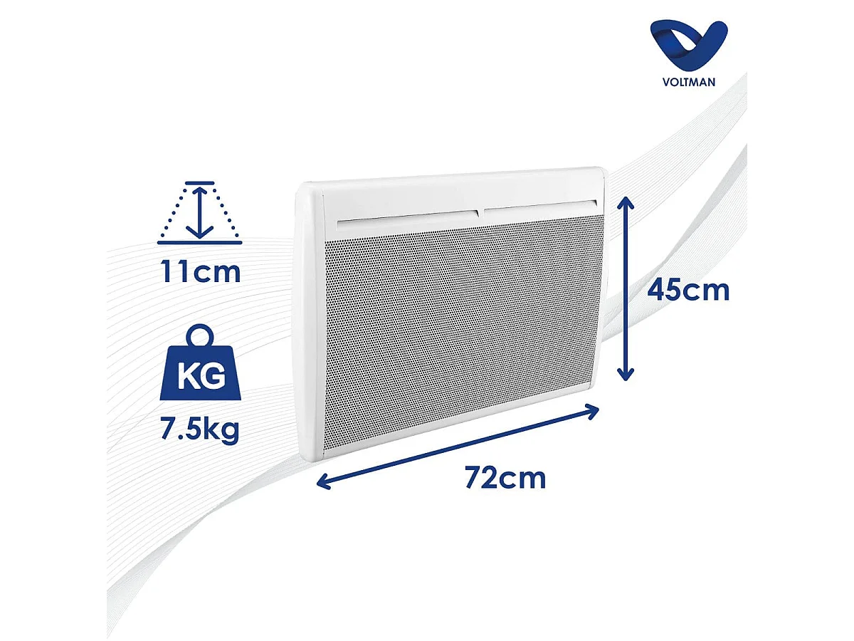 Radiador elétrico fixo 1500W - Painéis radiantes em aço - Branco - Voltman