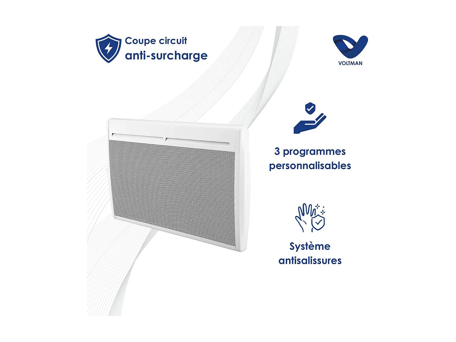 Radiador elétrico fixo 1500W - Painéis radiantes em aço - Branco - Voltman