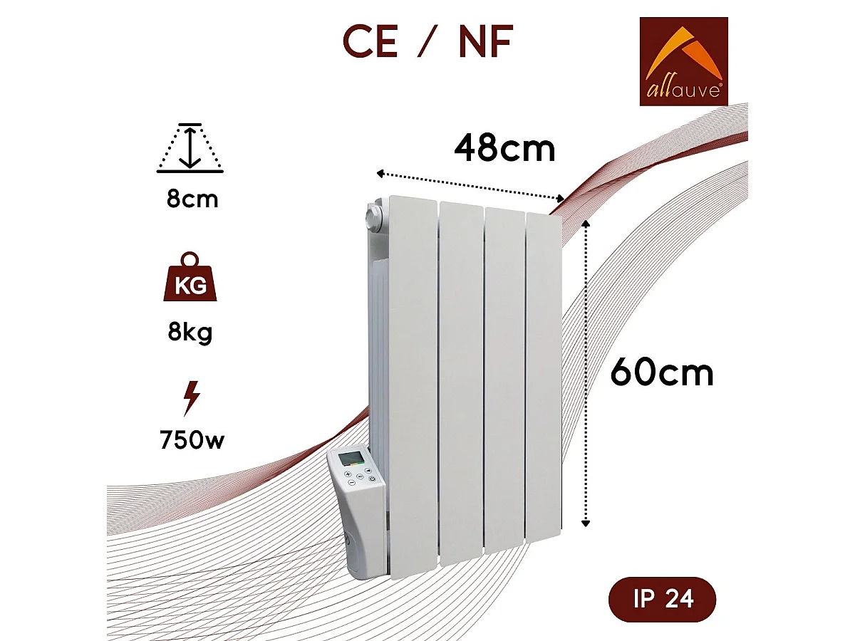 Chauffage électrique inertie fluide - 750W - Blanc - Adda Allauve