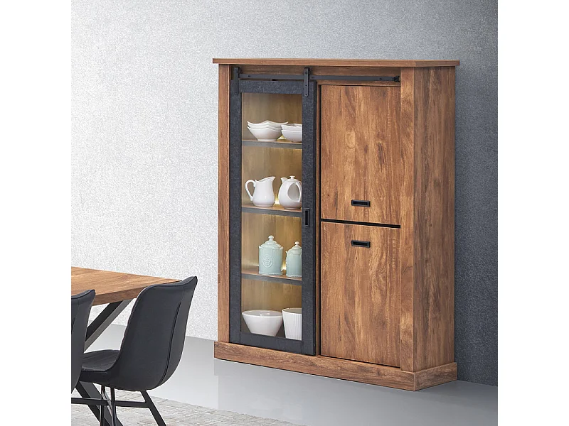 Vitrine 1 porte vitrée coulissante LED Elo