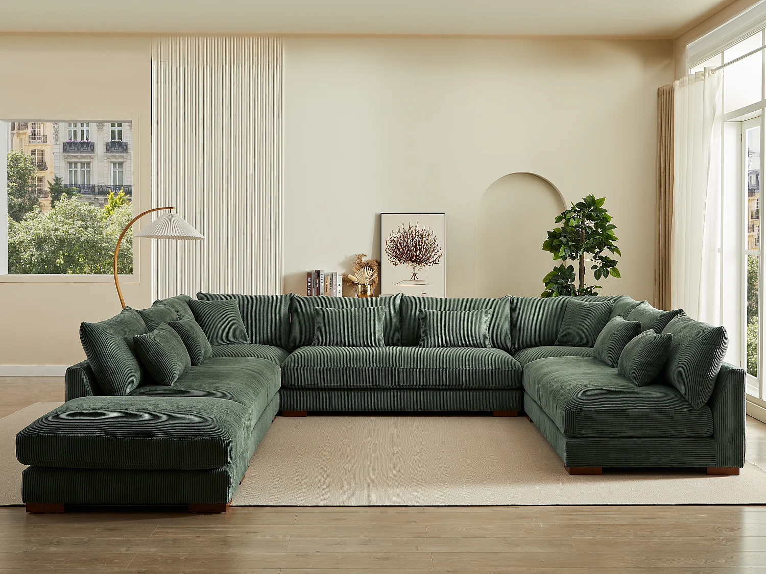 Große Wohnlandschaft + Hocker - Cord - Grün - SPERONE von Pascal Morabito