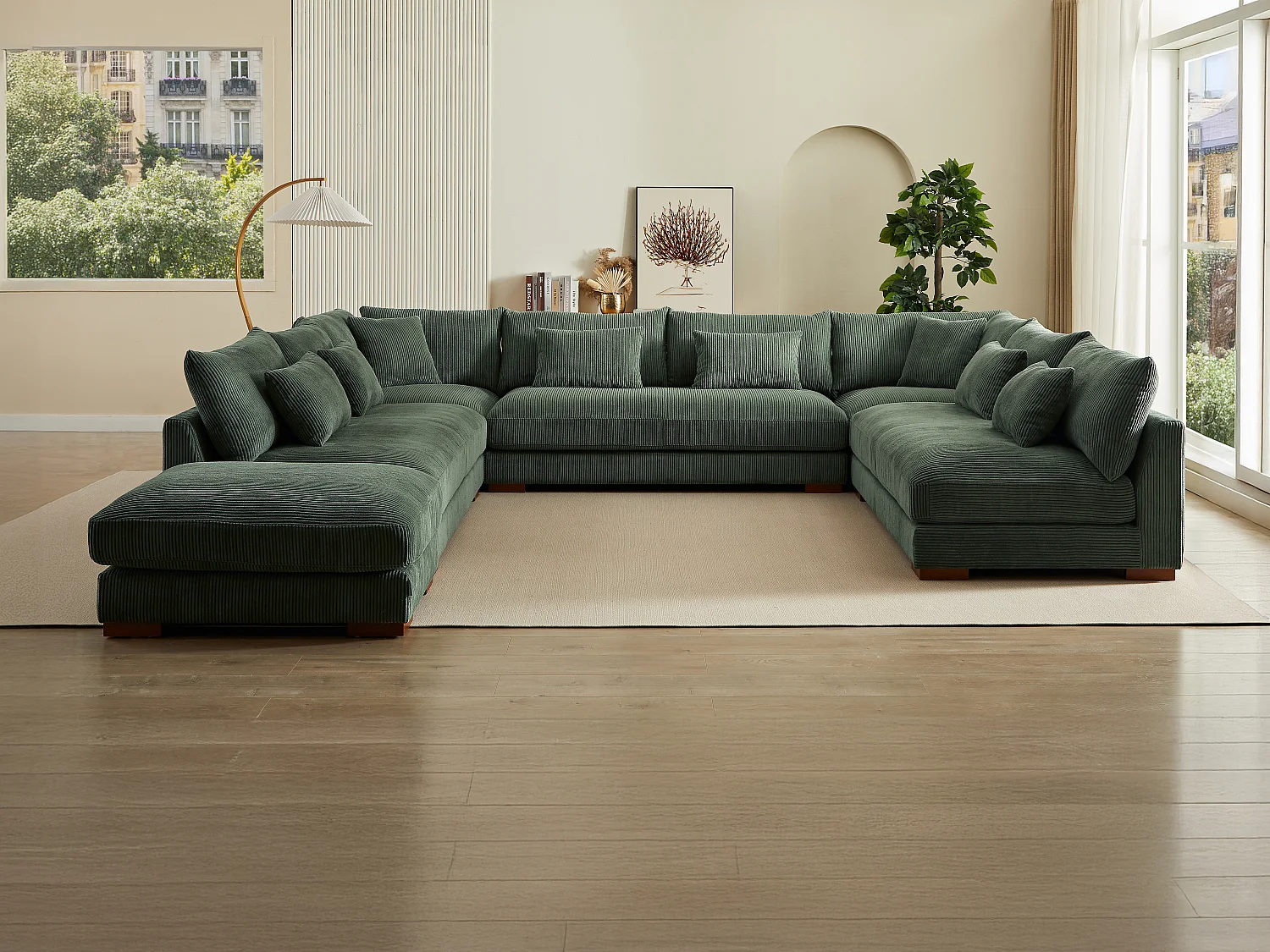 Große Wohnlandschaft + Hocker - Cord - Grün - SPERONE von Pascal Morabito