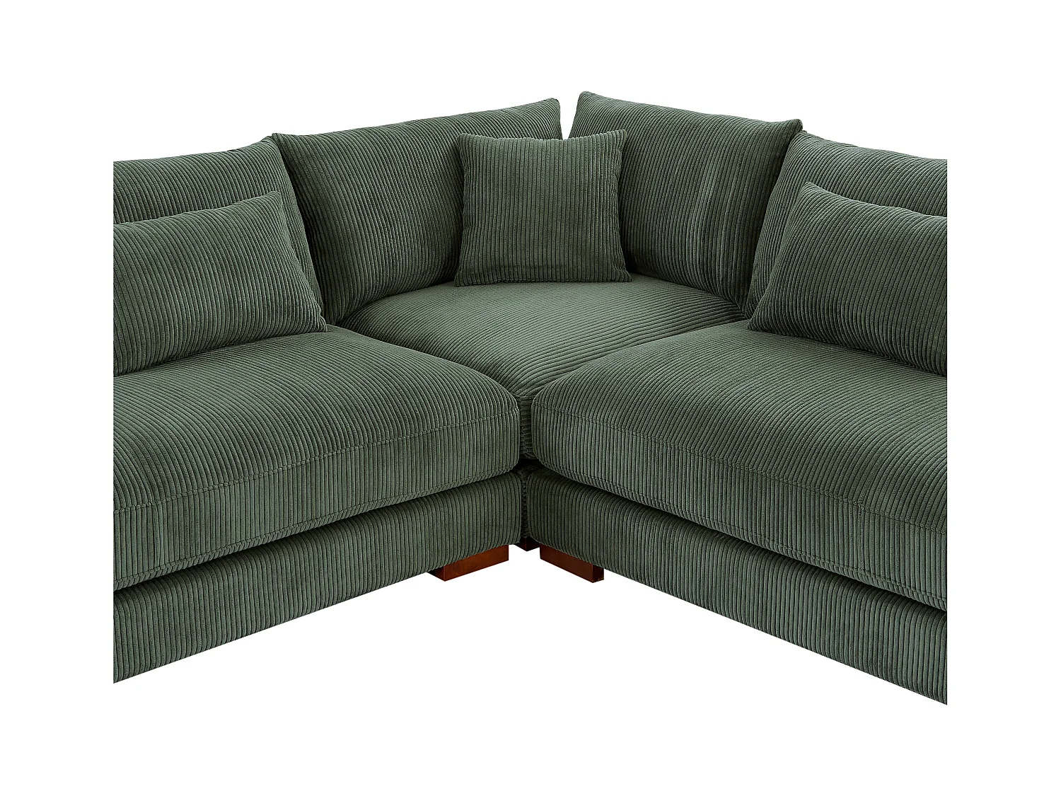 Grote panoramische hoekbank en poef van groen ribfluweel SPERONE van Pascal Morabito