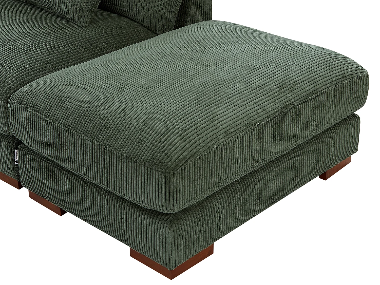 Grote panoramische hoekbank en poef van groen ribfluweel SPERONE van Pascal Morabito