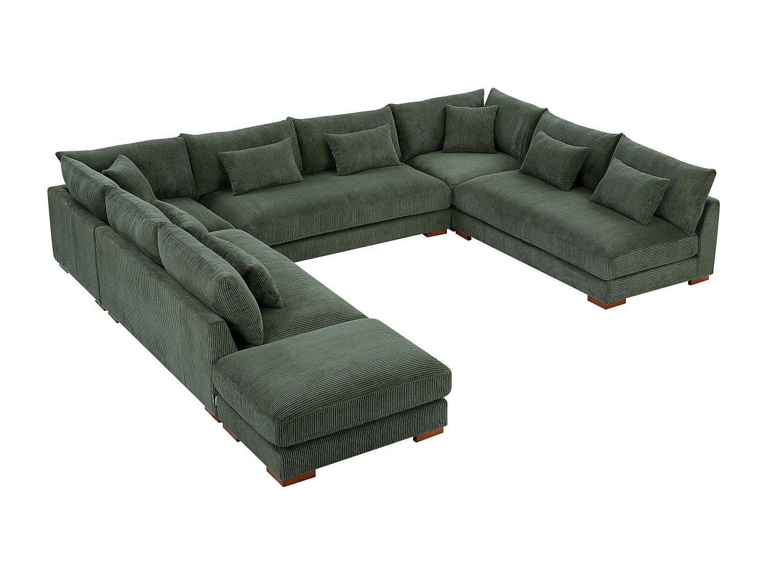 Kanapa narożna wieloosobowa dużych rozmiarów i puf z zielonego sztruksu - SPERONE marki Pascal Morabito