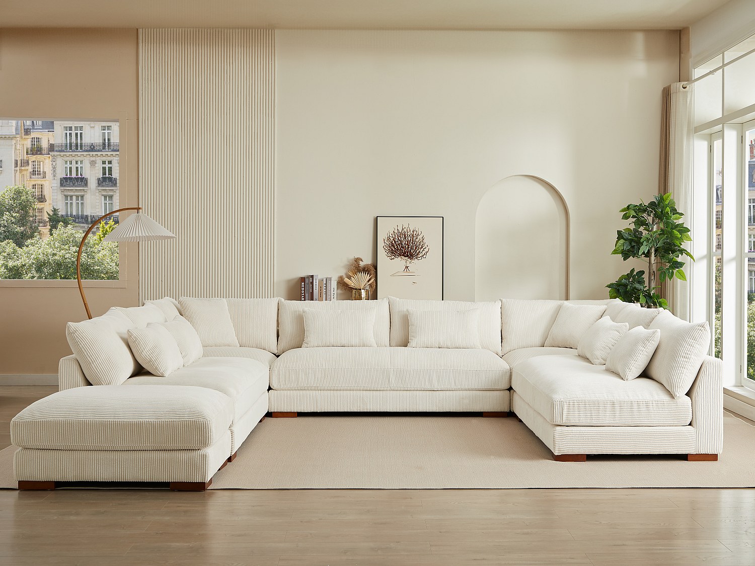 Große Wohnlandschaft + Hocker - Cord - Beige - SPERONE von Pascal Morabito günstig online kaufen