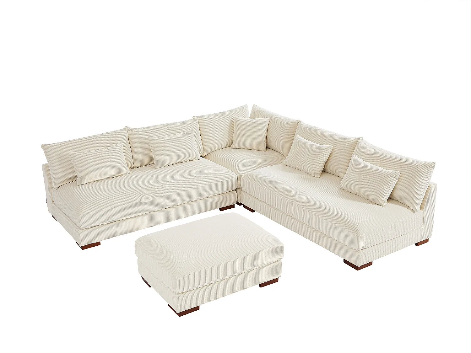 Divano angolare reversibile e pouf in Velluto a coste Beige  - SPERONE di PASCAL MORABITO