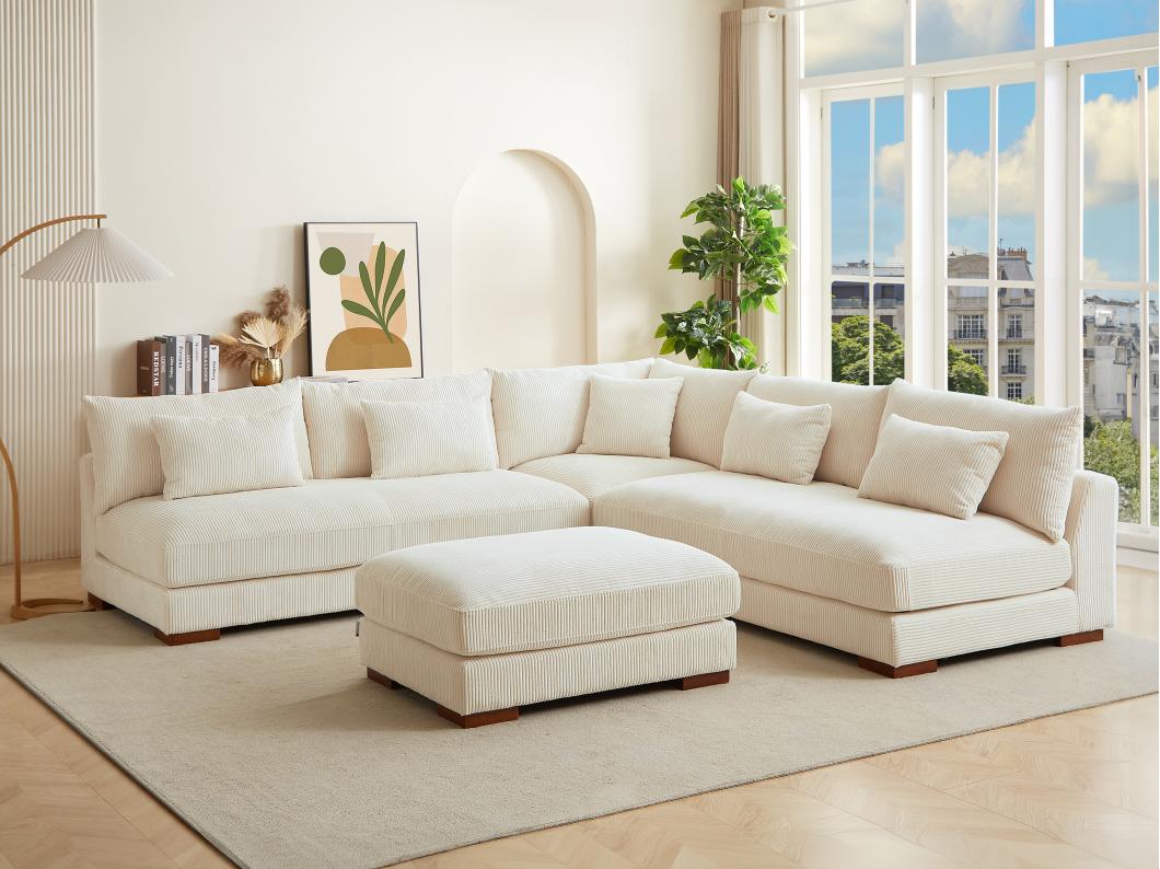 Divano angolare reversibile e pouf in Velluto a coste Beige  - SPERONE di PASCAL MORABITO