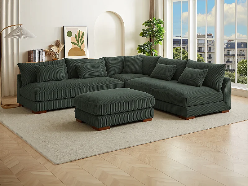 Canapé d'angle réversible et pouf en velours côtelé vert SPERONE de Pascal Morabito