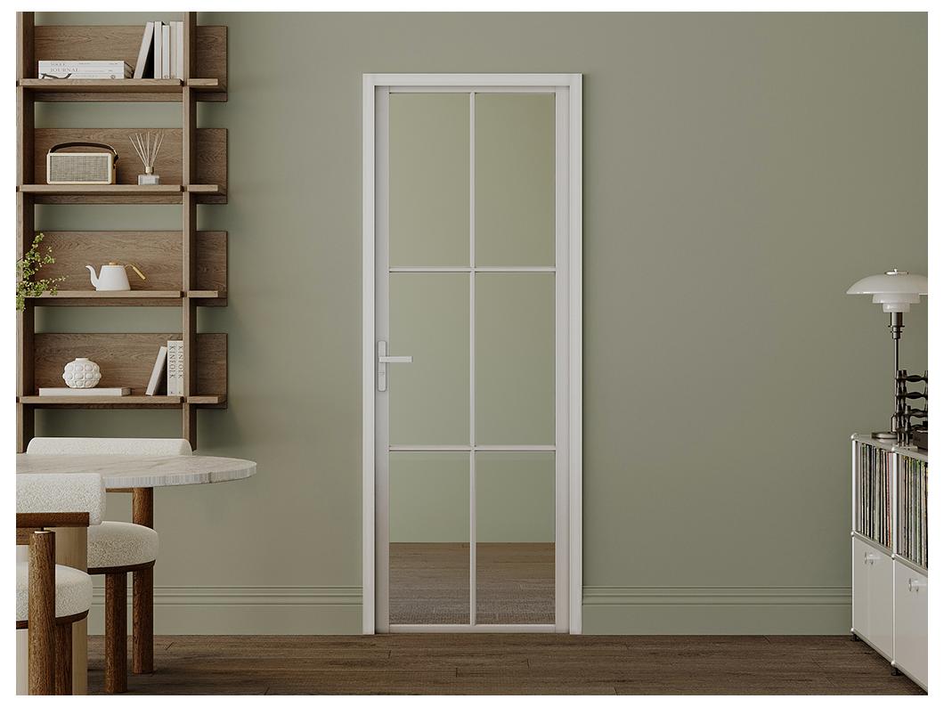 Drzwi kompletne dwustronne z aluminium i szkła hartowanego - wys. 204 x szer. 73 cm - Biały - SEROTO