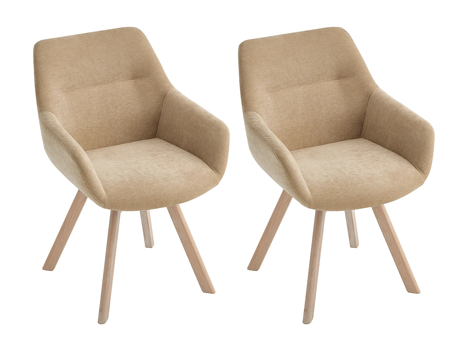 Lot de 2 chaises pivotantes avec accoudoirs en tissu et chêne - Beige - VELBURY