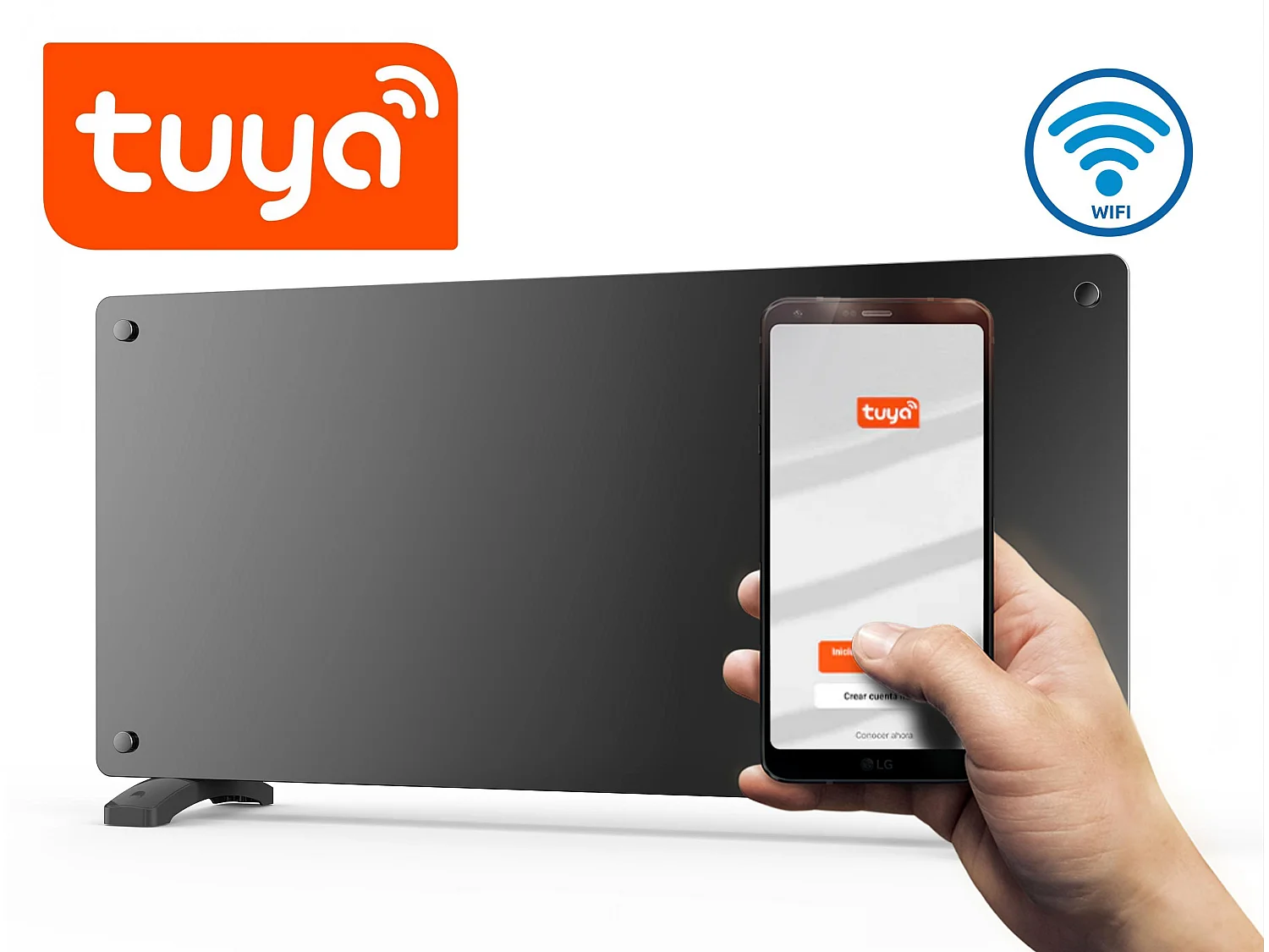 Radiador com painel de vidro e controlo WiFi App