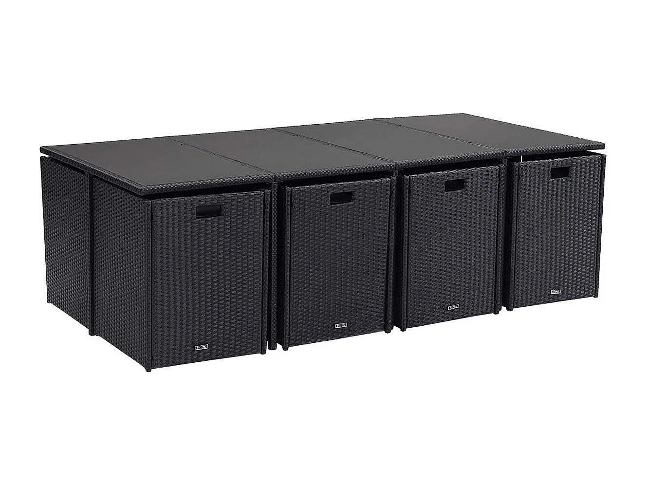 Conjunto de jardim em resina trançada "Chicago 8" - Atlanta - Preto, 1 mesa + 8 cadeiras, tampo de vidro, almofadas incluídas, fácil manutenção