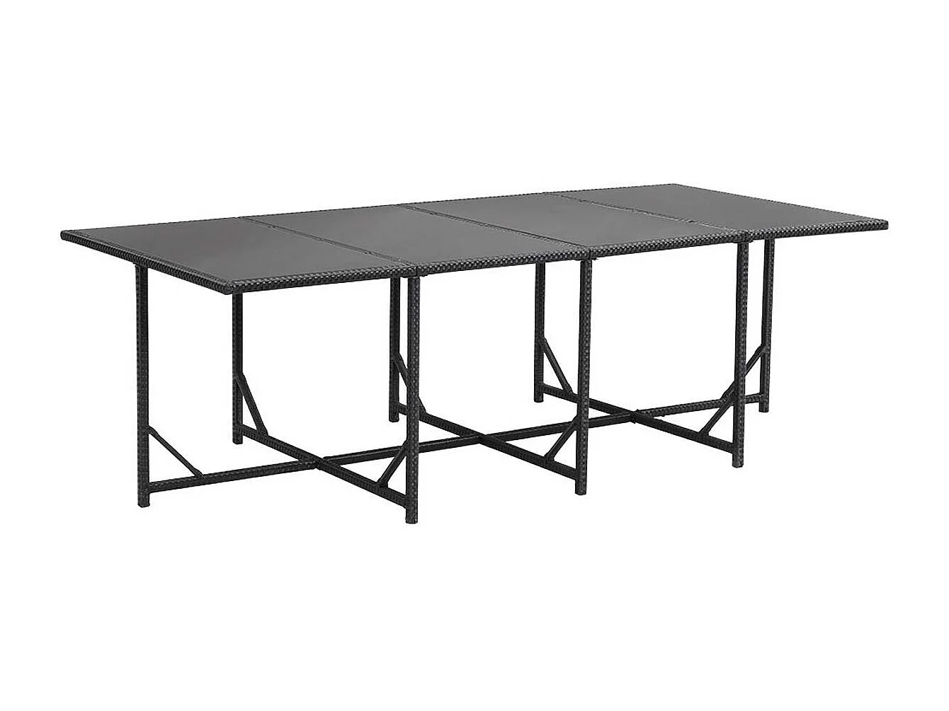 Conjunto de jardim em resina trançada "Chicago 8" - Atlanta - Preto, 1 mesa + 8 cadeiras, tampo de vidro, almofadas incluídas, fácil manutenção