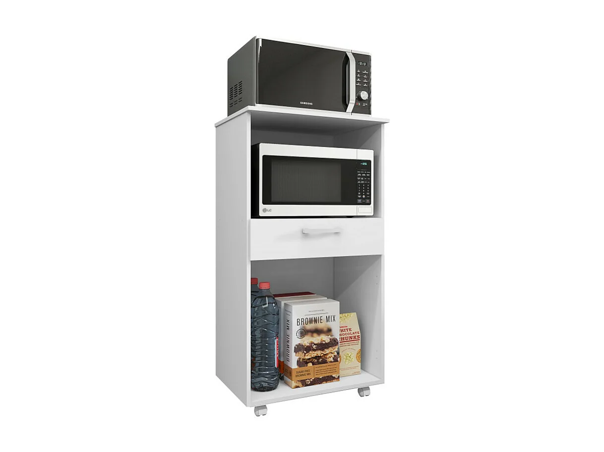 Meuble Micro-Onde Blanc Mobile 2 Portes 1 Tiroir L 61 H 117.5 P 48.8 cm