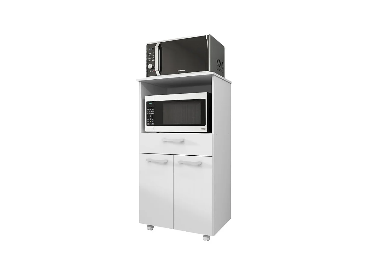 Meuble Micro-Onde Blanc Mobile 2 Portes 1 Tiroir L 61 H 117.5 P 48.8 cm