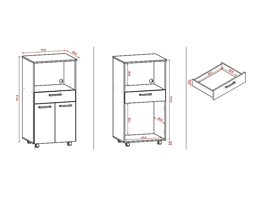 Meuble Micro-Onde Blanc Mobile 2 Portes 1 Tiroir L 61 H 117.5 P 48.8 cm